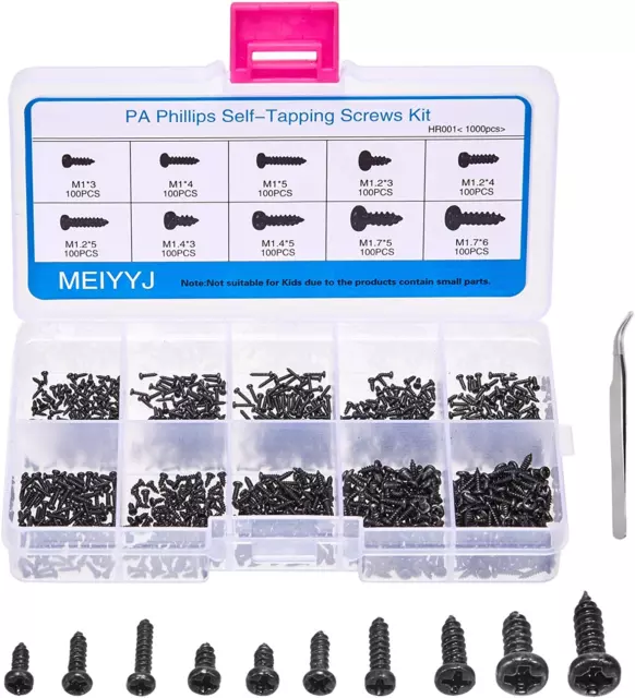 750pcs M1.4 M1.6 M2 M2.5 M3 Phillips Pan Head Small Machine Screws