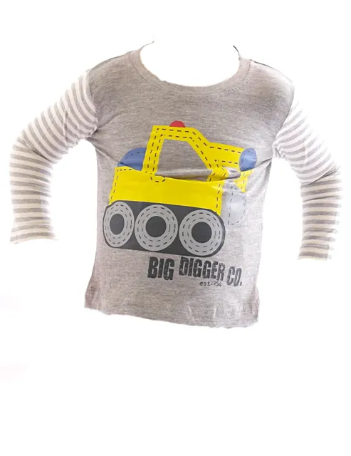 Kinder Baby Shirt Langarm Streifen Pullover Sweatshirt Pulli Bagger Digger-5