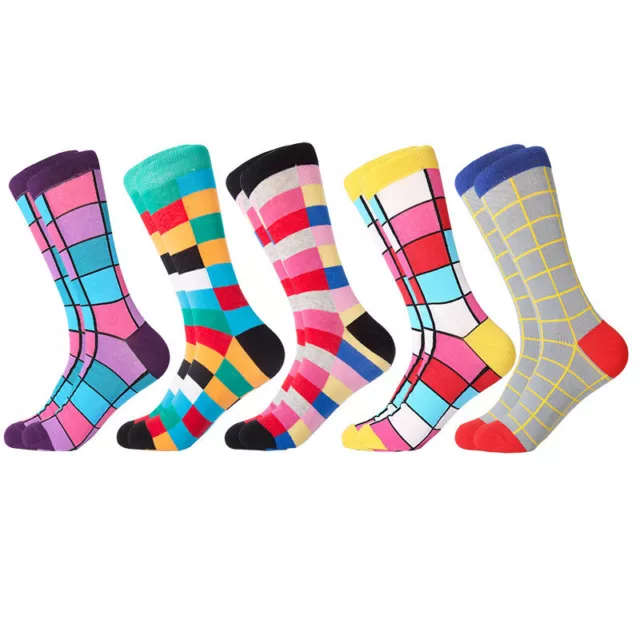 5 Pairs Mens Cotton Socks Lots Warm Colourful Plaids & Checks Casual Dress Socks