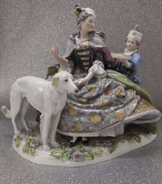 Porzellan figur Ens Dame mit Diener und Windhund Büschelberger groß