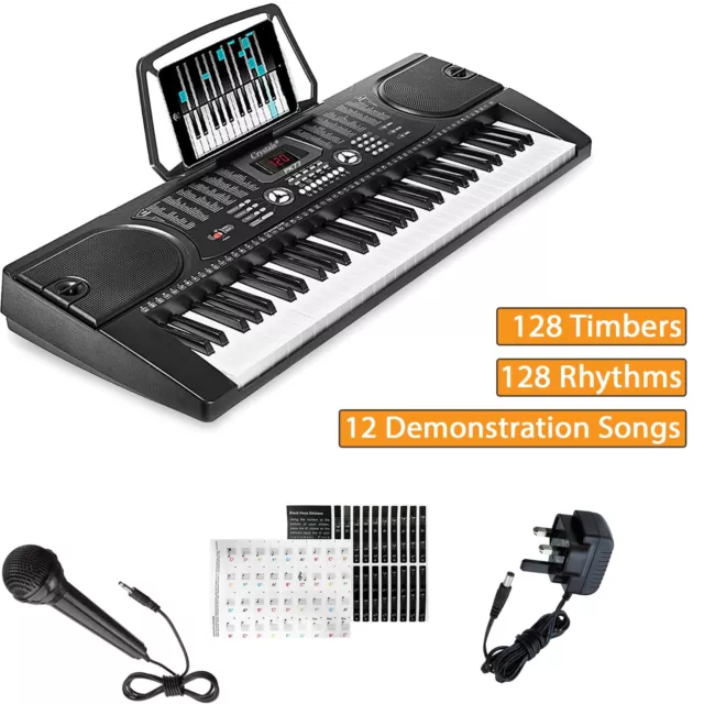 61 Keys Electronic Full Size Keyboard Digital MP3 Music Piano Microphone UK Plug