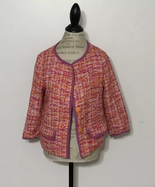 NWT Women's HERNO Short Tweed Jacket, Size 8, Medium, Pink Multi 3