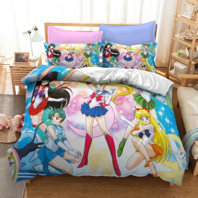 3D Sailor Moon Anime Quilt Duvet Set Bedding Set Pillowcase Single Double Queen 2
