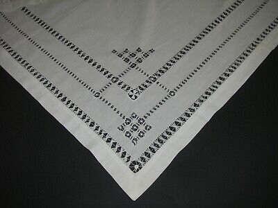 Victorian Tablecloth Drawn Work Embroidery Lace White Antique Square Table Cover