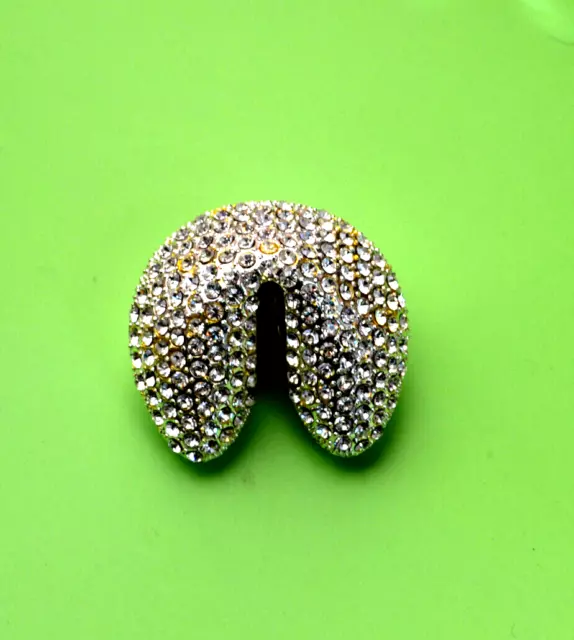 Fortune Cookie Trinket Pill Box Crystal Accents Magnetic Closure Silver Tone