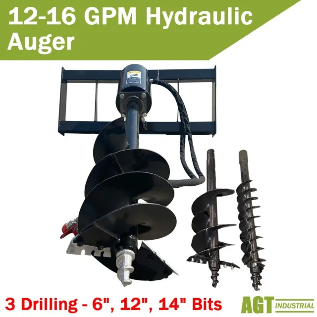 Skid Steer Hydraulic Heavy Duty Auger Frame Post Hole Digger With 6" & 12" & 14"