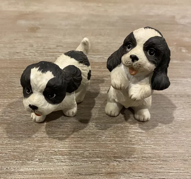 COCKER SPANIEL Dog Puppy Figurine SET 2 Home Interiors Homco 1427 Black White