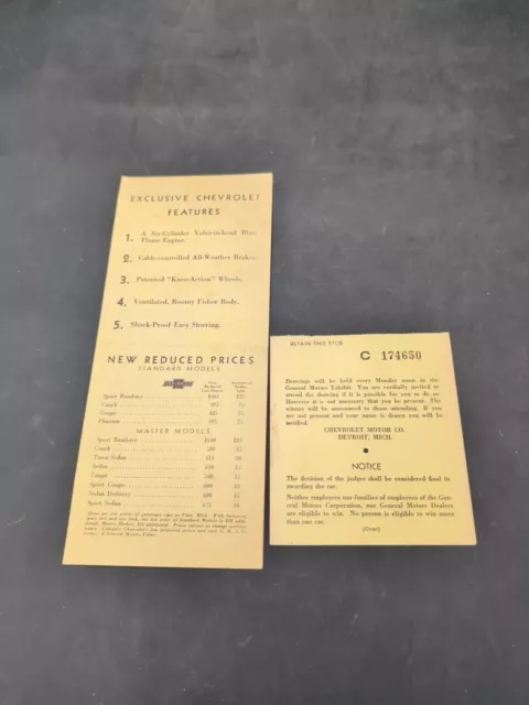 Vintage Chevrolet Dealership GM Exhibit Century Of Progress Ticket 3