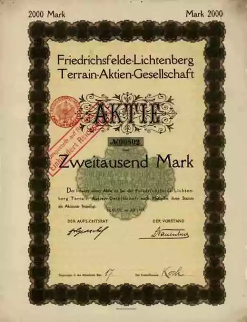 Friedrichsfelde Lichtenberg Terrain 1909 Berlin Schaafhausen Bankenverein Köln G