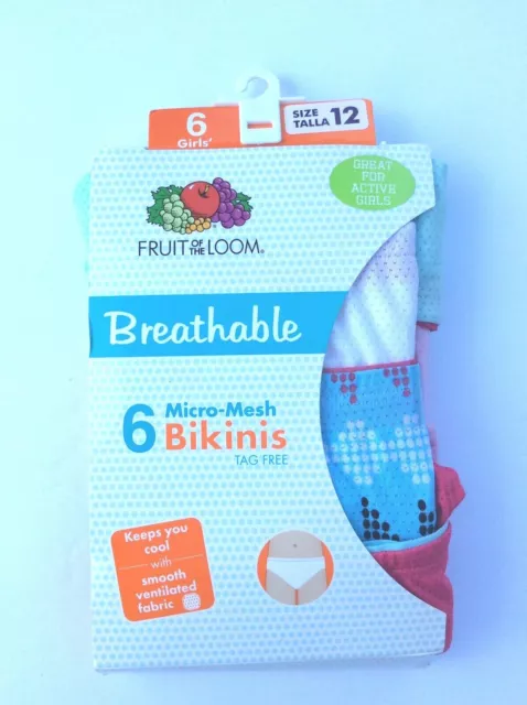 Fruit Of The Loom Girls’ sz 12 Breathable Micro-Mesh Bikini Underwear Multi -6pk
