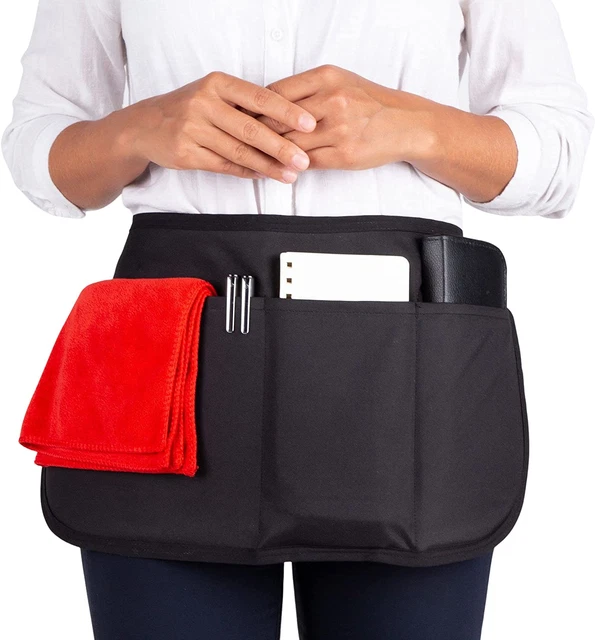 Waterproof Server'S Apron with 3 Pockets & Buckle Waist Closure - Black Waitress