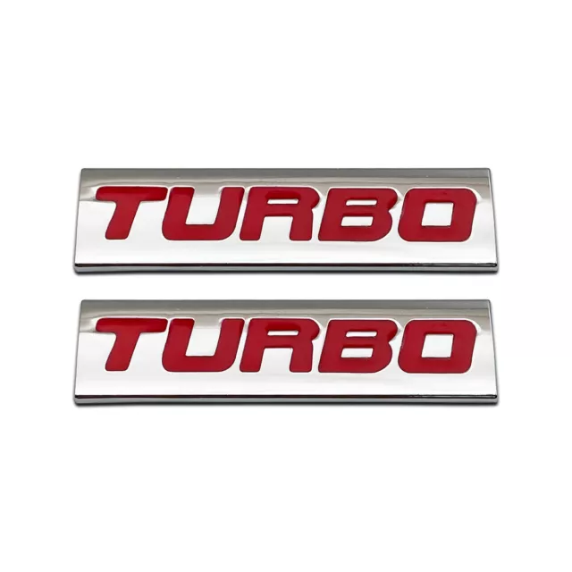 2x Chrome Metal Red TURBO Car Emblem V6 V8 Engine Logo Badge 3D Sticker Decal
