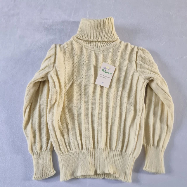 Vintage 1970s Polo Neck Jumper -4-5 Yrs- Beige Acrylic Deadstock NOS  KA55