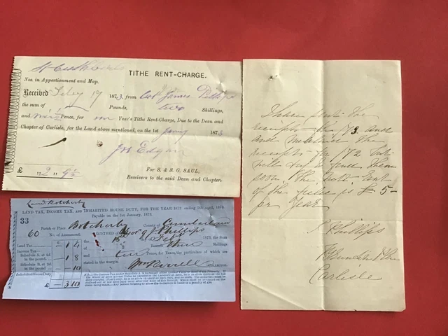 Tithe Rent Charge Land Tax 1873 Carlisle receipt R33222