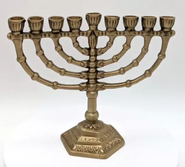 Mini Brass 9 Branch Menorah 4.25" Tall Jewish Hebrew Hanukkah Candle Holder