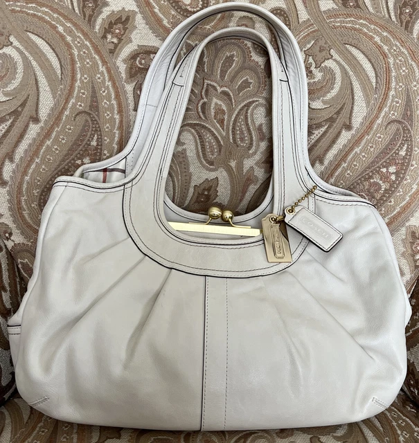 Coach Ergo Tattersall With Kisslock Cream Satchel Shoulder Handbag 