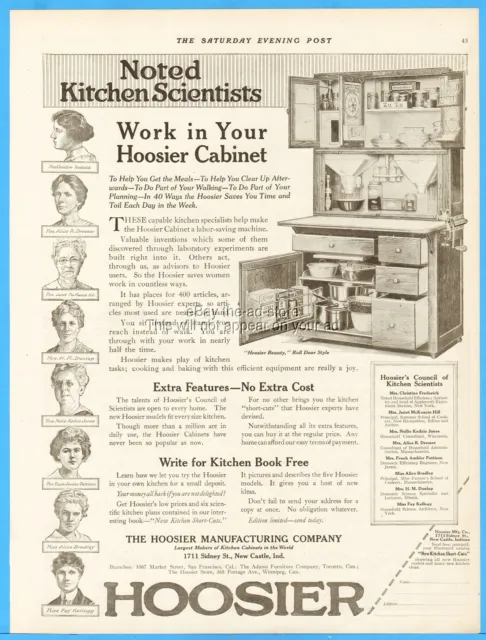 1917 Hoosier Kitchen Cabinet Furniture Cupboard Pantry Home Decor Ad Scientists