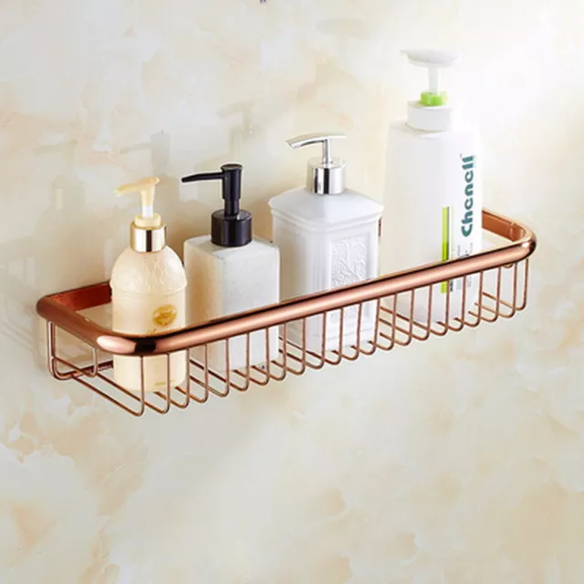 45cm Rose Gold Wall Mounted Bathroom Shower Shelf Storage Basket Caddy Rack