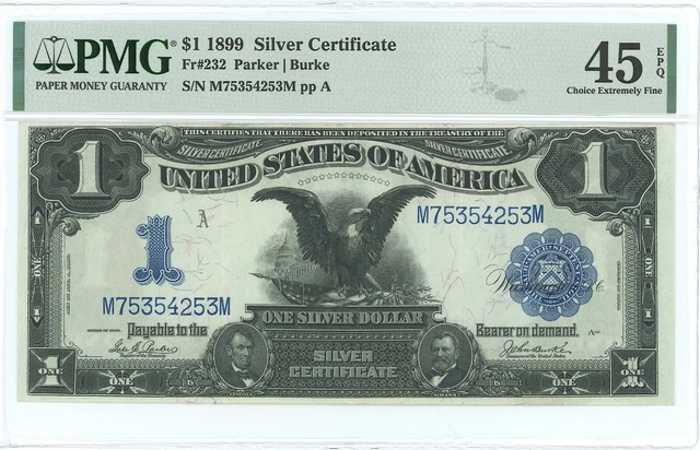 1899 $1 Black Eagle Silver Certificate, Fr. 232, Pmg 45 Epq M75354253M
