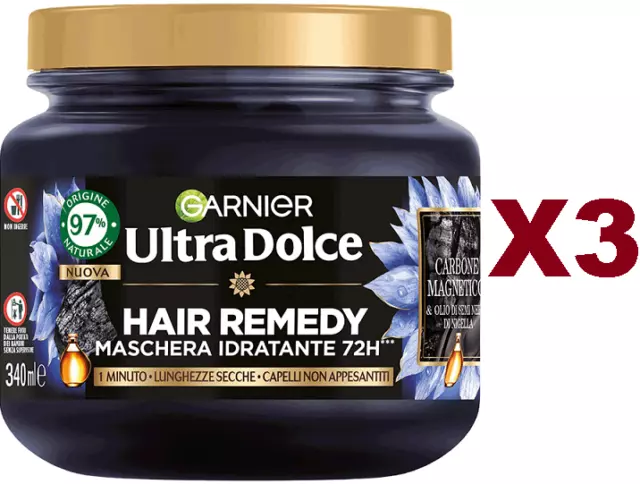 3 Pz Garnier Ultra Dolce Maschera Idratante 72H Carbone Magnetico 340Ml