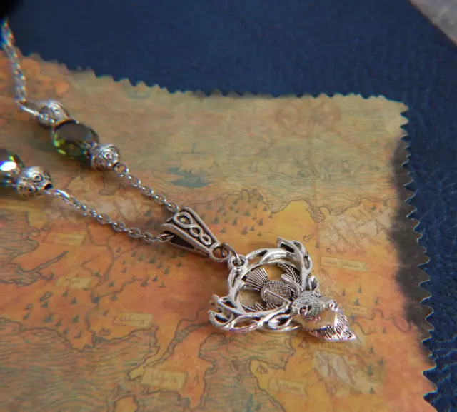 Scottish Stag & Thistle Necklace Celtic Pendant Silver Outlander Jewelry New