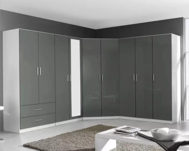 REFLECT 9 Door Corner Wardrobe Package High Gloss Bedroom Furniture PLAIN MIRROR