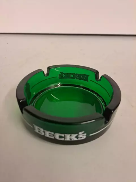 Vintage Beck`s Bier Green Glass Ashtray Home Bar Pub Beer Man Cave