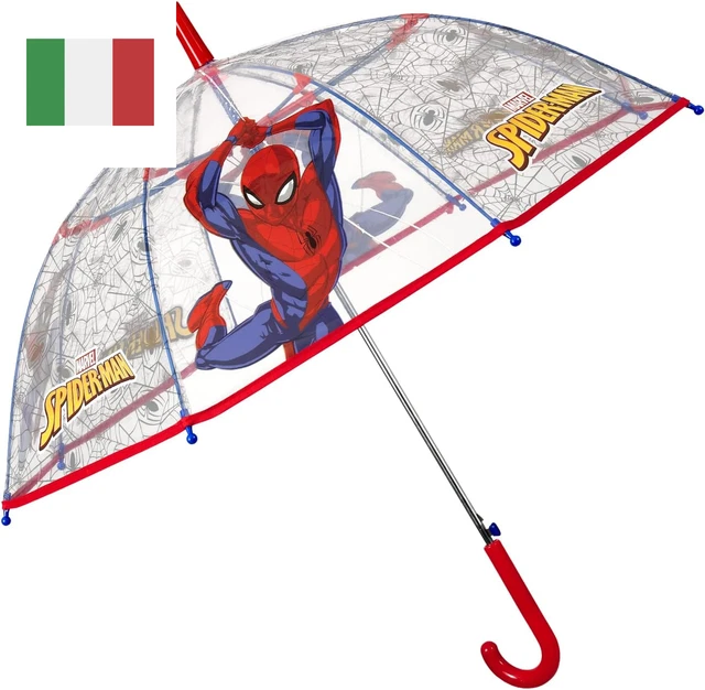 Ombrello Trasparente Spiderman Bambino Con Ragnatele - Ombrellino Lungo Cupola B
