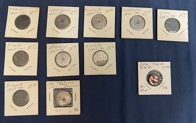 10 Sales Tax Tokens And Old Age Assistance From MO MS WA OK UT + 1 Red OPA Token
