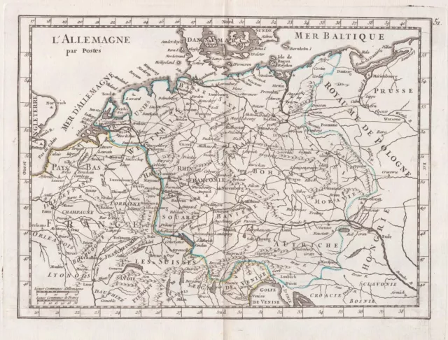 Allemand Empire Allemagne Carte Postale Post Map Gravure sur Cuivre Le Rouge