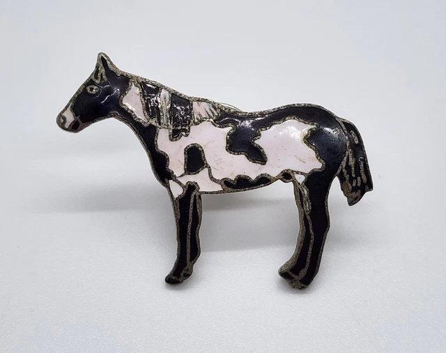 Horse Lapel Pin By MAFCO Vintage Large Black & White Equestrian Pin