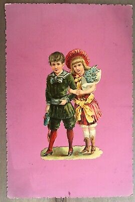 Victorian Die-Cut Large Scrap Boy and Girl Arms Interlocked Flowers *E025