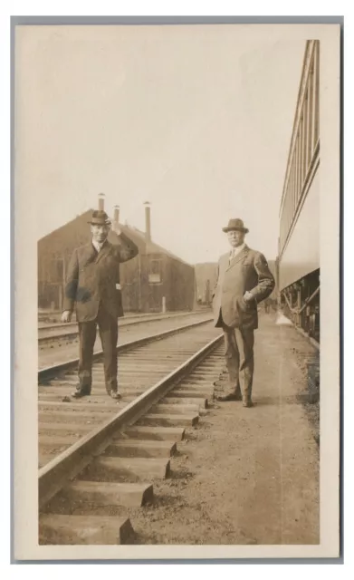 RPPC Railroad Train Station Depot Coach Car Vintage Real Photo Postcard