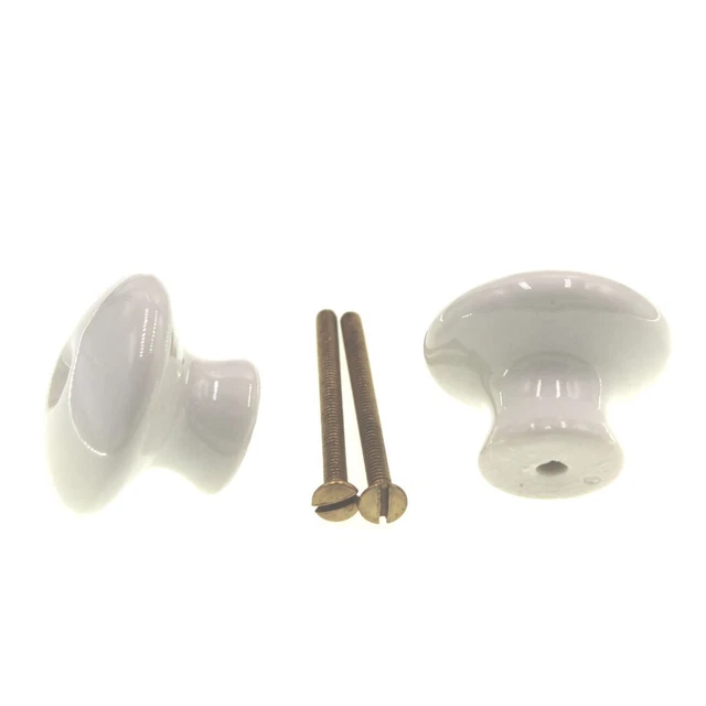 Paire de poignées bouton d'armoire en céramique Amerock BP707-30 blanc 1 3/8" avec vis en laiton 3