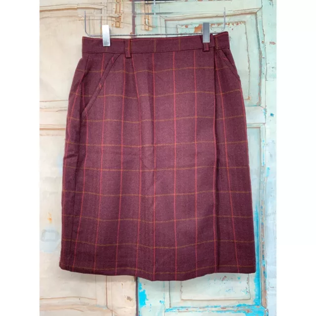 LL Bean Womans Vintage Wool Blend Wrap Skirt 8 Reg Red Plaid Modest