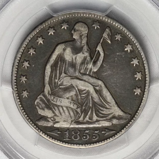 1855-O Arrows 50c PCGS F15 Liberty Seated Half Dollar