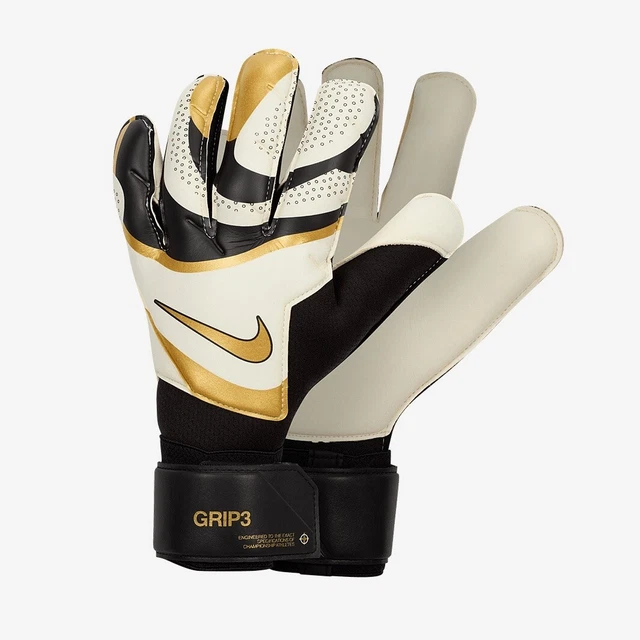 NIKE GRIP 3 GOALKEEPER GLOVES Black/White/Metallic Gold Size 9 £19.99