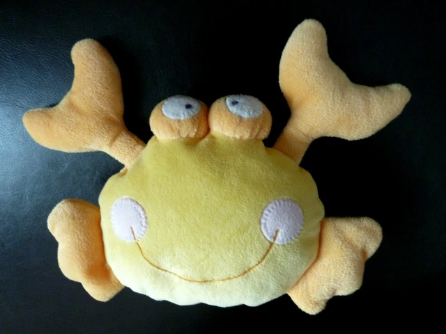 *. Doudou Peluche Mots D'enfants Crabe Jaune Blanc Etat Neuf*