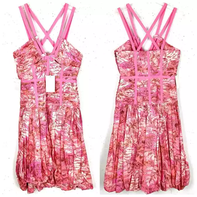 Ulla Johnson Womens Kaia Cotton Midi Dress Camellia Pink Floral Cotton Size 6