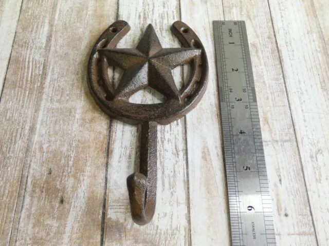 Lucky Horseshoe Texas Star Cast Iron Wall Western Hook For Jackets Hats Leashes 3