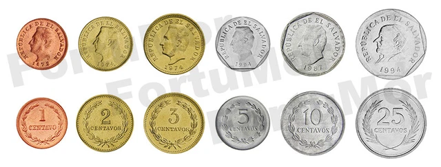 El Salvador, Set Of 6 Coins, 1 2 3 5 10 25 Centavos 1972 1999, Unc