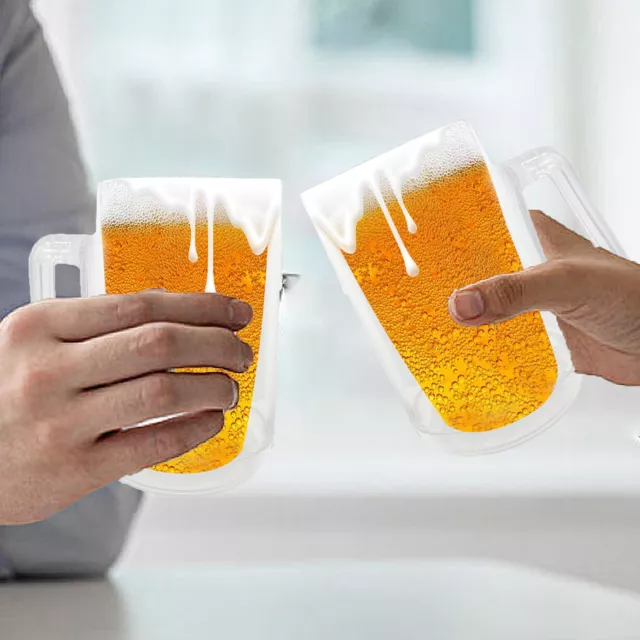 Plastic Beer Cooler Ice Glass Insulated Freezer Mug with Handle Double Wall Gel