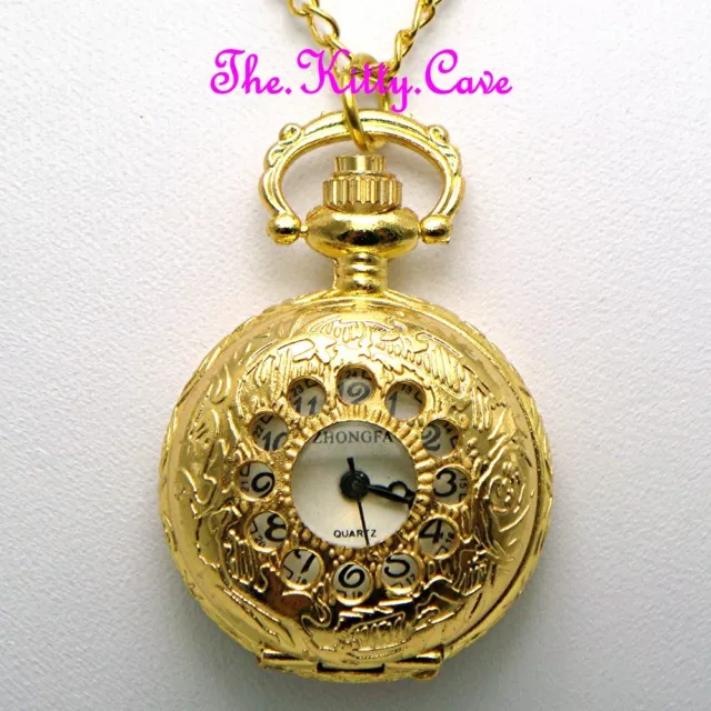 Reloj Collar Colgante Steampunk Medio Cazador de Bolsillo Miniatura Oro Pltd Vintage