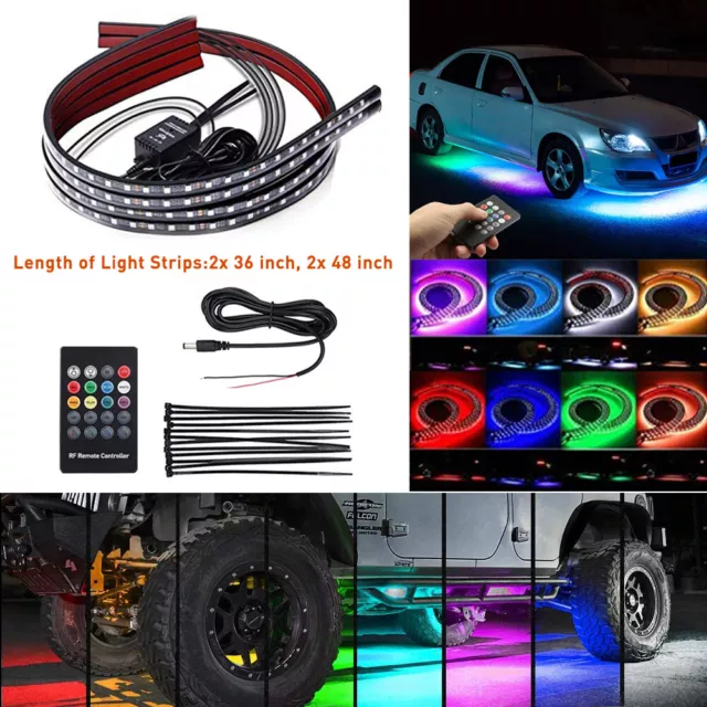 4X RGB LED Under Car Tube Underglow Underbody System Neon Light Strip Lamp