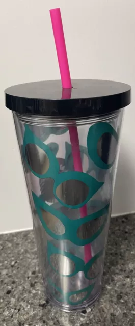 Starbucks 24oz Acrylic Cold Cup Tumbler Teal Cat's Eyes Sunglasses