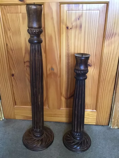 Two Wooden Floor Standing Candlesticks