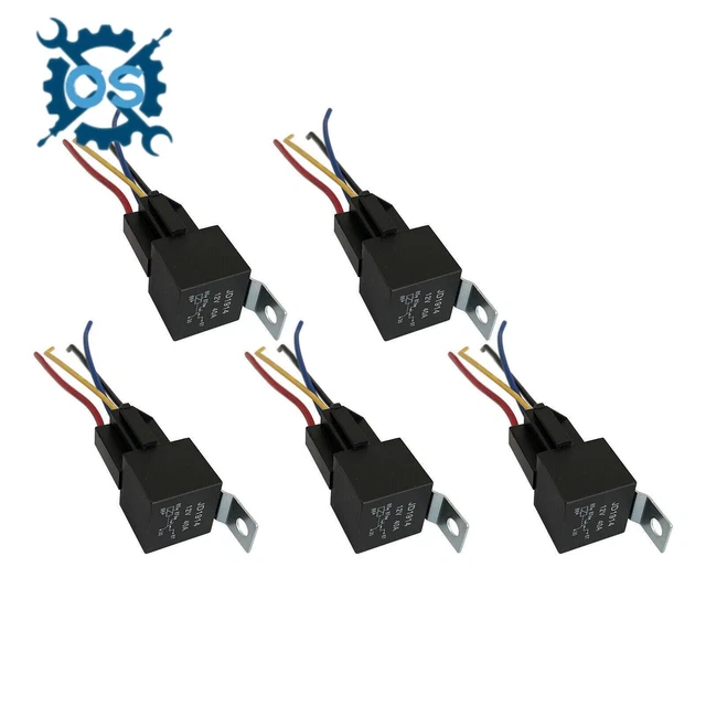 5 Pack 12V 30/40 Amp 5-Pin SPDT Automotive Relay with Wires & Harness Socket Set