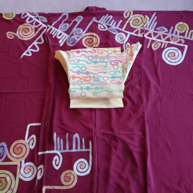 Japanese Vintage Long-sleeved Kimono Furisode  and Obi