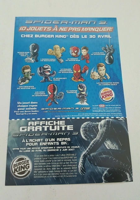 SPIDERMAN 3, 2007 burger king toy promo ad canadian