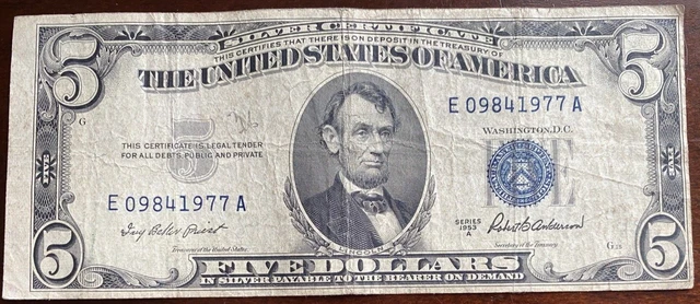 FR. 1656 Five Dollars ($5) Series of 1953 A Silver Certificate Nice